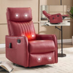 Red Faux Leather Heat Massage Manual Recliner Chair with Rocker and Swivel for Living Room
