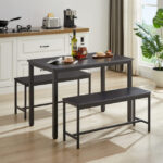 Dining Table Set, Bar Table with 2 Dining Benches, Kitchen Table Counter with Chairs, Industrial for Kitchen Breakfast Table, Living Room, Party Room