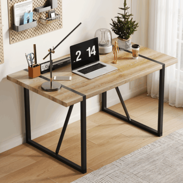 Rustic Industrial Rectangular Wood Dining Table For 4-6 Person, With 1.5" Thick Engineered Wood color Tabletop and Black Metal Legs,Desk For Kitchen Dining Living Room