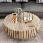 Modern minimalist circular coffee table 31.4'' with natural wood texture, stable and durable, enhancing spatial aesthetics suitable for living rooms, study rooms and offices
