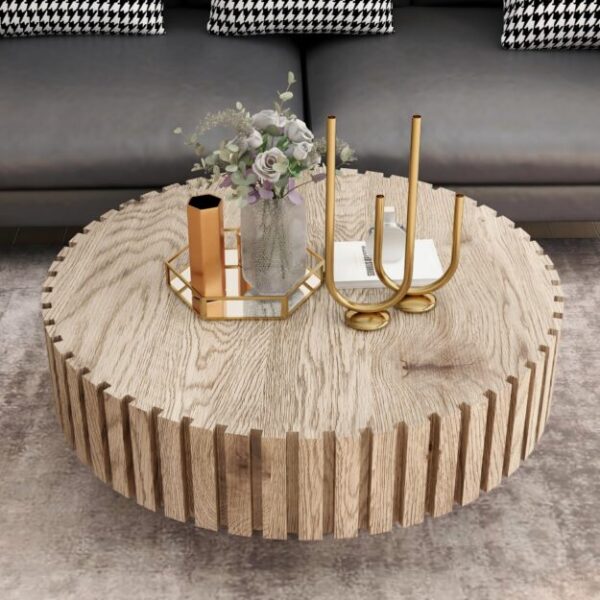 Modern minimalist circular coffee table 31.4'' with natural wood texture, stable and durable, enhancing spatial aesthetics suitable for living rooms, study rooms and offices