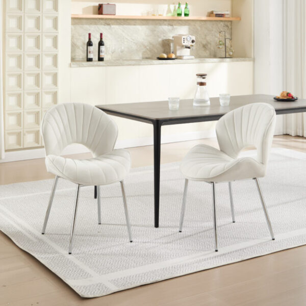 Modern Design Chair Back Hollow, 21.6-inch Enlarged Seat Surface With Silver Legs ,Set of 2