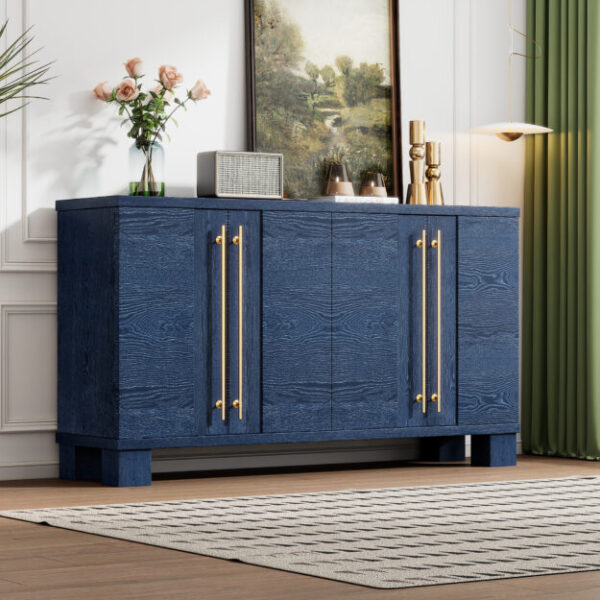 TREXM Sideboard Buffet Cabinet with Storage, Wood Sideboard with Adjustable Shelves and Gold Handles for Kitchen, Dining Room and Living Room