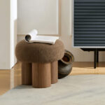 W8017-1 Mushroom stool, grieg plush cushion, wooden barrel PVC pipe, walnut finish
