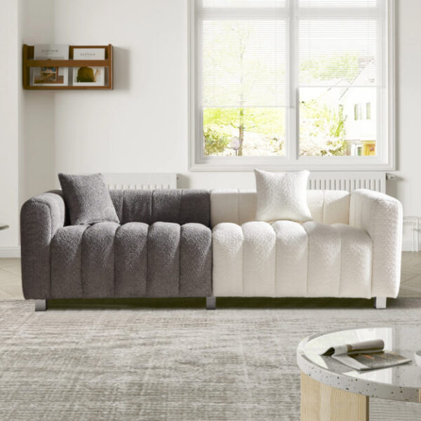 87.4'' Premium Velvet Sofa 3-Seater Loveseat, Modern Bubble Upholstered Couch with Metal Base Legs and 2 Pillows for Living Room, Bedroom
