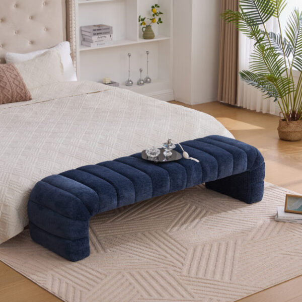 69.7"Wide Modern Upholstered Armless Bed Bench, Channel Tufted Couch Daybed Chaise, Chenille Ottoman Foot Stool for Living Room and Bedroom, Entryway