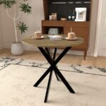31.5 Inch Round Dining Table, Small Circle Kitchen Table with Metal Black Legs for 2-4 people,Modern Dining Room Table, Brown (only table)