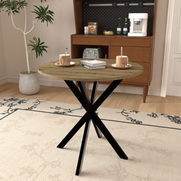 31.5 Inch Round Dining Table, Small Circle Kitchen Table with Metal Black Legs for 2-4 people,Modern Dining Room Table, Brown (only table)