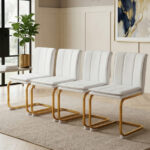 Modern dining chairs set of 4, PU leather white kitchen chairs, restaurant chairs, suitable for kitchens, living rooms, bedrooms, and offices, and metal legs