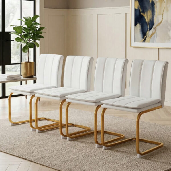 Modern dining chairs set of 4, PU leather white kitchen chairs, restaurant chairs, suitable for kitchens, living rooms, bedrooms, and offices, and metal legs