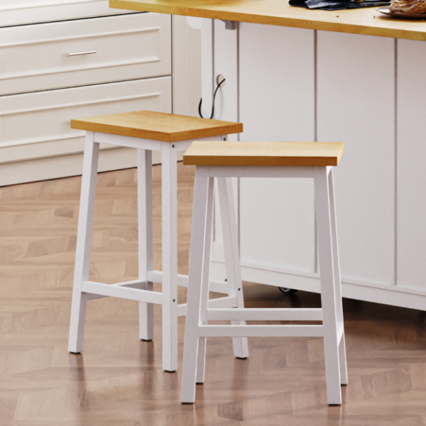 K&K Solid Wood Bar Stools (Not Cheap Iron), 25.6" Tall Set of 2 Bar Chairs, Kitchen Counter Stools with Footrests, Farmhouse Stools for Dining Room, Kitchen, Counter