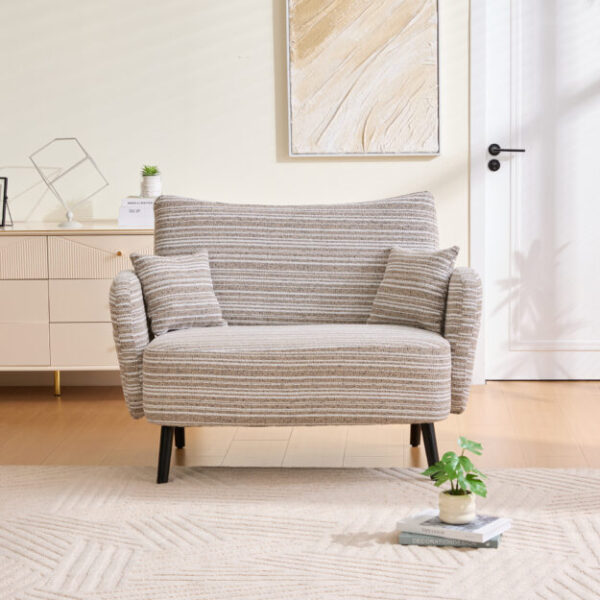 Modern style two-seater sofa with ultra-comfortable armrests, armrest pillows, and storage pockets, deep-seated two-seater sofa, comfortable modern sofa for bedroom, small spaces, apartments, and offi