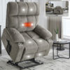 Grey Dual Motor Infinite Position Up to 350 LBS Chenille Power Lift Recliner Chair, Heavy Duty Motion Mechanism with 8-Point Vibration Massage and Lumbar Heating, Dual Cup Holders