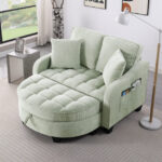 Two-seater sofa, double sofa chaise longue, with irregular armrests and backrests, footrest with storage space, comes with two small throw pillows, suitable for living room and bedroom