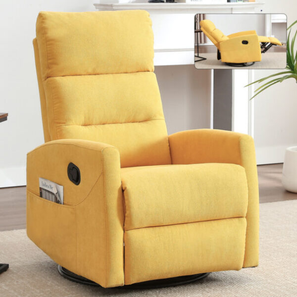 Manual Recliner Chair with Rocker and Swivel in Fabric for Living Room