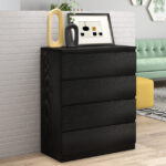 4 Drawer Dresser,Modern Storage Chest of Drawers,31.5In Black Dresser for Closet with Handle-Free Design, Closet Chests Organizer for Bedroom, Living Room