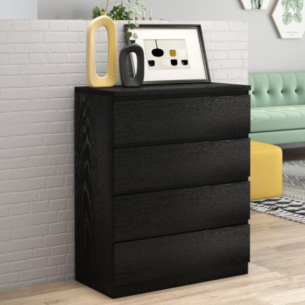 4 Drawer Dresser,Modern Storage Chest of Drawers,31.5In Black Dresser for Closet with Handle-Free Design, Closet Chests Organizer for Bedroom, Living Room