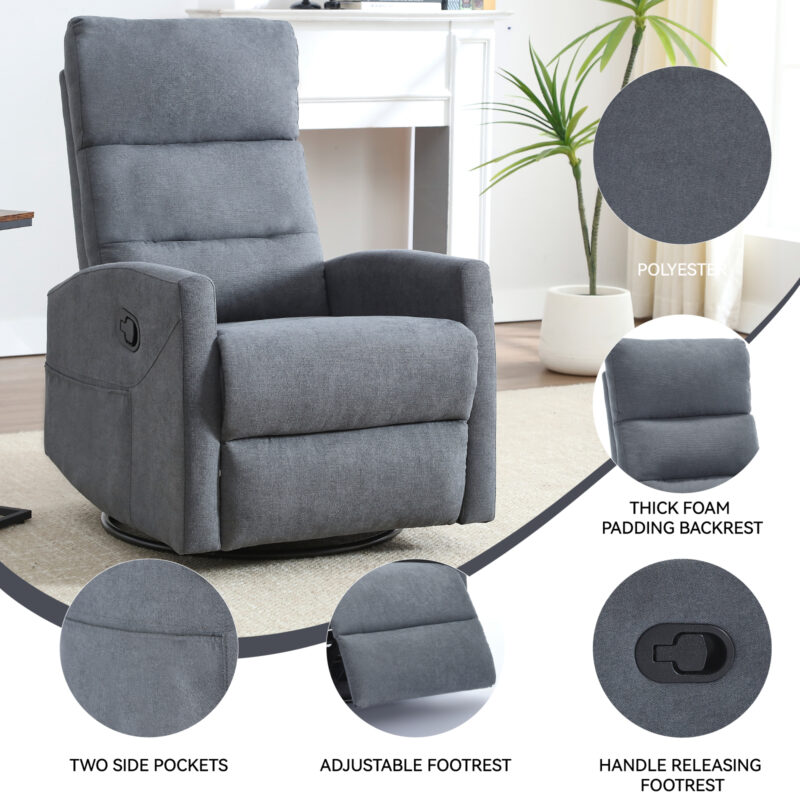 Manual Recliner Chair with Rocker and Swivel in Fabric for Living Room - Image 8