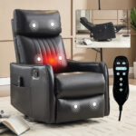Red Faux Leather Heat Massage Manual Recliner Chair with Rocker and Swivel for Living Room - Image 2