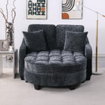 Two-seater sofa, double sofa chaise longue, with irregular armrests and backrests, footrest with storage space, comes with two small throw pillows, suitable for living room and bedroom - Image 11