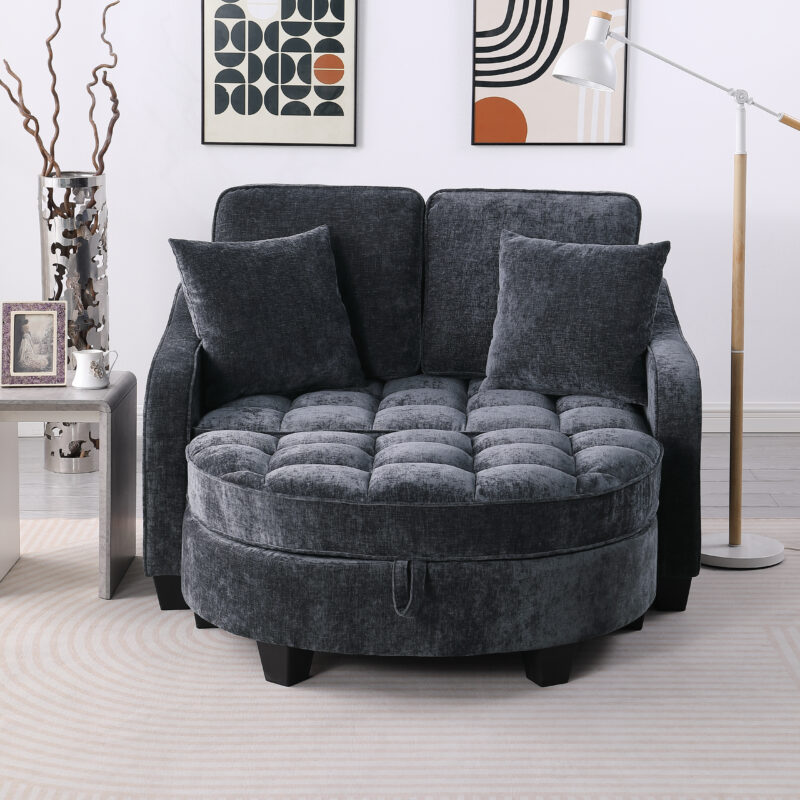 Two-seater sofa, double sofa chaise longue, with irregular armrests and backrests, footrest with storage space, comes with two small throw pillows, suitable for living room and bedroom - Image 11