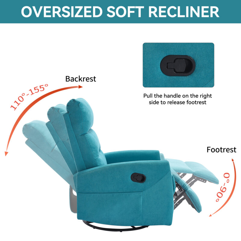 Manual Recliner Chair with Rocker and Swivel in Fabric for Living Room - Image 15