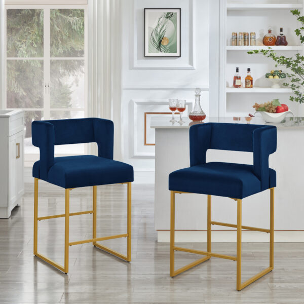 Modern Fashion Counter Height Stool With Square Open Backrest and Sturdy Iron Legs, Set of 2 Versatile Bar Chair