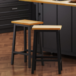 K&K Solid Wood Bar Stools (Not Cheap Iron), 25.6" Tall Set of 2 Bar Chairs, Kitchen Counter Stools with Footrests, Farmhouse Stools for Dining Room, Kitchen, Counter - Image 3