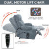 Grey Dual Motor Infinite Position Up to 350 LBS Chenille Power Lift Recliner Chair, Heavy Duty Motion Mechanism with 8-Point Vibration Massage and Lumbar Heating, Dual Cup Holders - Image 9