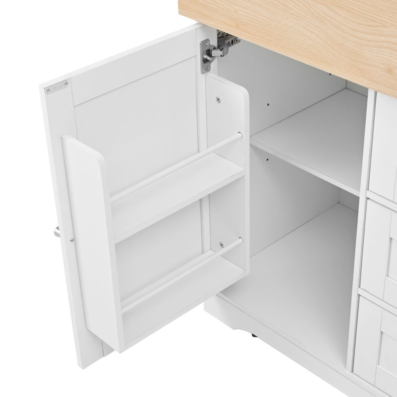 Large Kitchen Island with 2 Drop Leaf,Rolling Kitchen Cart on 5 Wheels with Power Outlet,Folding Storage Dining Table with Spice & Towel Rack , 3 Drawers, for Kitchen, Dining Room,White - Image 12