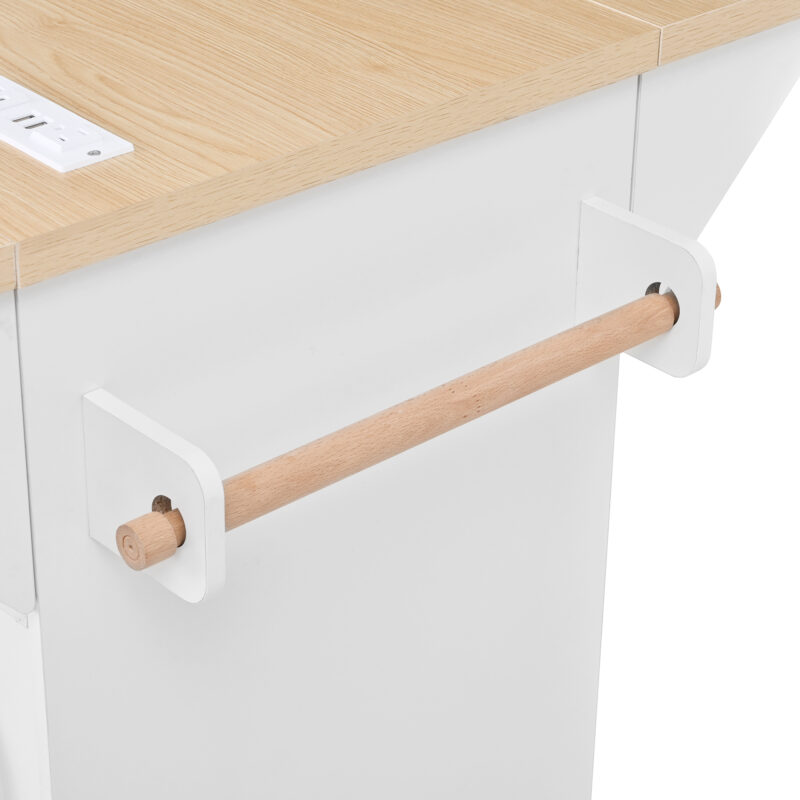 Large Kitchen Island with 2 Drop Leaf,Rolling Kitchen Cart on 5 Wheels with Power Outlet,Folding Storage Dining Table with Spice & Towel Rack , 3 Drawers, for Kitchen, Dining Room,White - Image 13
