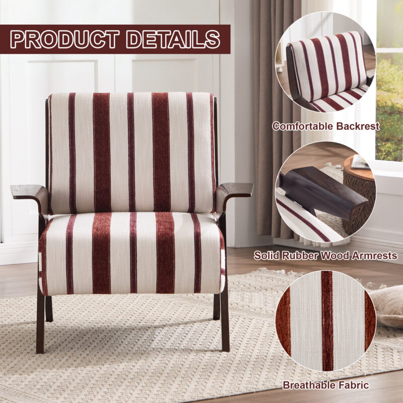 Modern armchair Widened armrests on both sides Solid wood legs Comfortable to sit on, casual reading chair, living room, bedroom, office Black and white stripes(One Pack) - Image 10