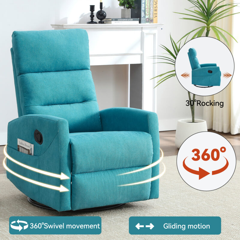 Manual Recliner Chair with Rocker and Swivel in Fabric for Living Room - Image 16