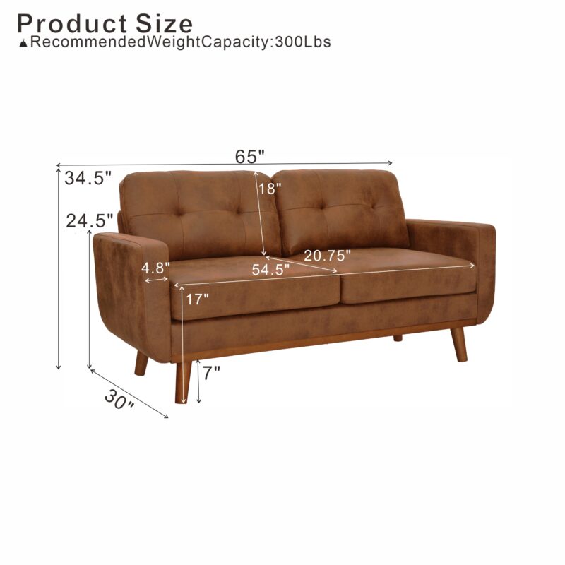 65-inch Modern Minimalist Two-Seater Sofa, featuring breathable Foil fabric and solid wood legs - Image 3