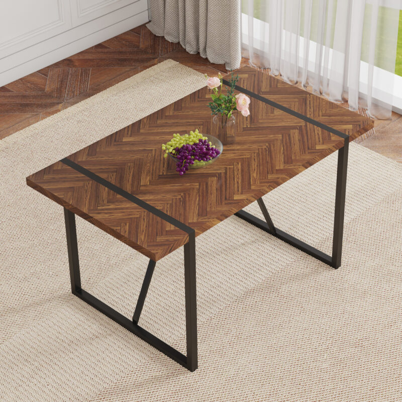 Rustic Industrial Rectangular Wood Dining Table For 4-6 Person, With 1.5" Thick Engineered Wood color Tabletop and Black Metal Legs,Desk For Kitchen Dining Living Room - Image 9