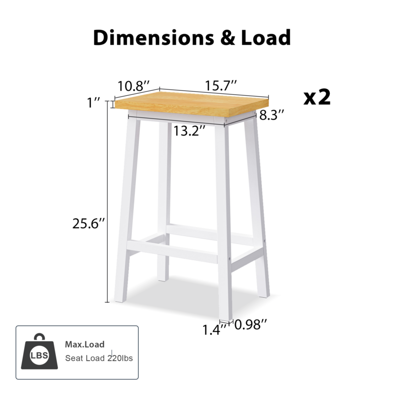 K&K Solid Wood Bar Stools (Not Cheap Iron), 25.6" Tall Set of 2 Bar Chairs, Kitchen Counter Stools with Footrests, Farmhouse Stools for Dining Room, Kitchen, Counter - Image 7