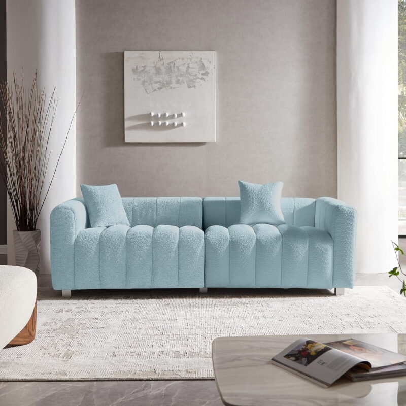 87.4'' Premium Velvet Sofa 3-Seater Loveseat, Modern Bubble Upholstered Couch with Metal Base Legs and 2 Pillows for Living Room, Bedroom - Image 3