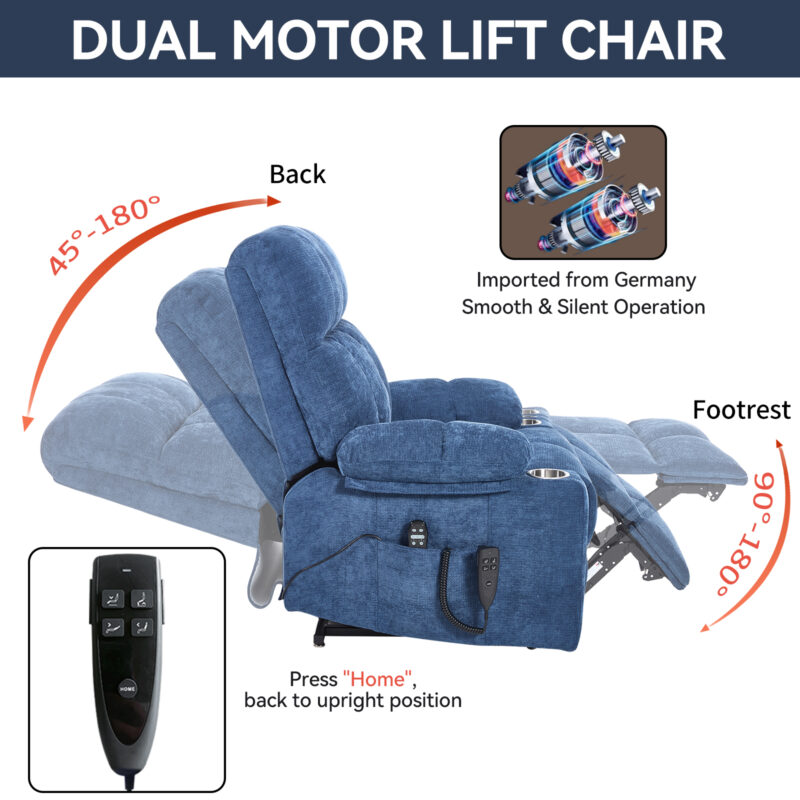 Grey Dual Motor Infinite Position Up to 350 LBS Chenille Power Lift Recliner Chair, Heavy Duty Motion Mechanism with 8-Point Vibration Massage and Lumbar Heating, Dual Cup Holders - Image 16