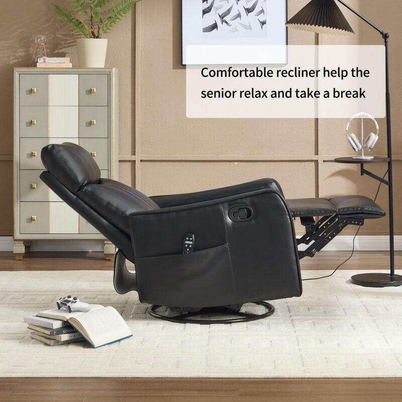 Red Faux Leather Heat Massage Manual Recliner Chair with Rocker and Swivel for Living Room - Image 9