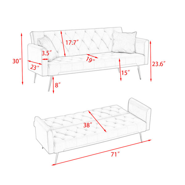 71 inch convertible love seat sofa, American retro beige velvet, suitable for small living room, bedroom, office