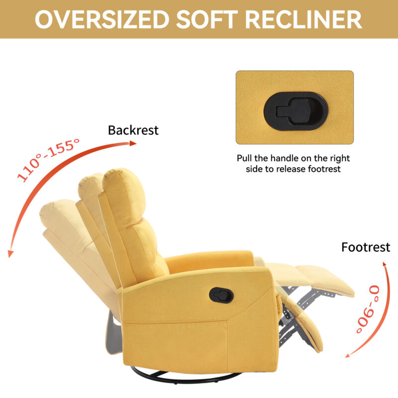 Manual Recliner Chair with Rocker and Swivel in Fabric for Living Room - Image 23