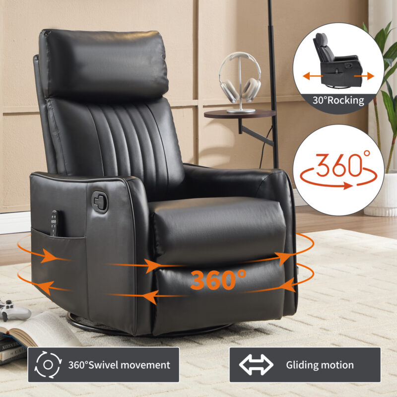Red Faux Leather Heat Massage Manual Recliner Chair with Rocker and Swivel for Living Room - Image 10
