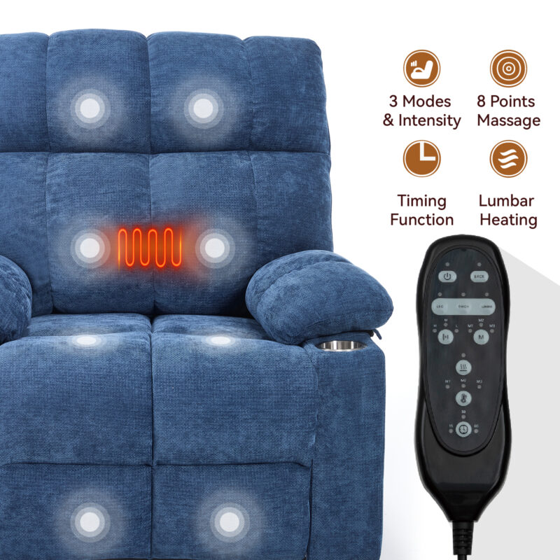 Grey Dual Motor Infinite Position Up to 350 LBS Chenille Power Lift Recliner Chair, Heavy Duty Motion Mechanism with 8-Point Vibration Massage and Lumbar Heating, Dual Cup Holders - Image 15