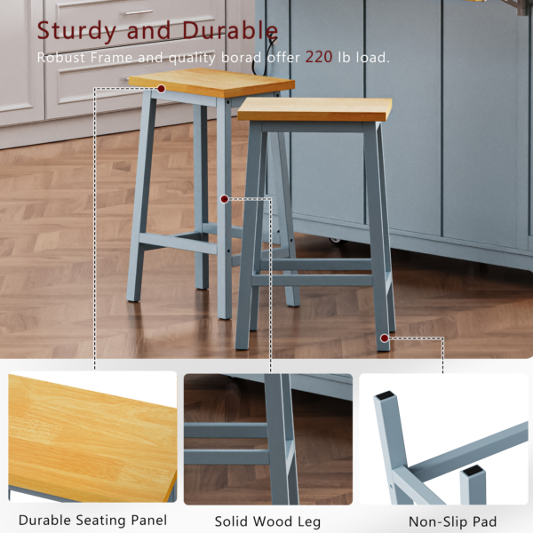 K&K Solid Wood Bar Stools (Not Cheap Iron), 25.6" Tall Set of 2 Bar Chairs, Kitchen Counter Stools with Footrests, Farmhouse Stools for Dining Room, Kitchen, Counter