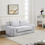 Corduroy Cloud Double Sofa, 2-in-1 Convertible Sofa Bed, Comfortable Boneless Double Sofa, Suitable for Living Room, Apartment, Small Space Grey - Image 5