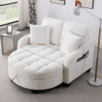 Two-seater sofa, double sofa chaise longue, with irregular armrests and backrests, footrest with storage space, comes with two small throw pillows, suitable for living room and bedroom - Image 6