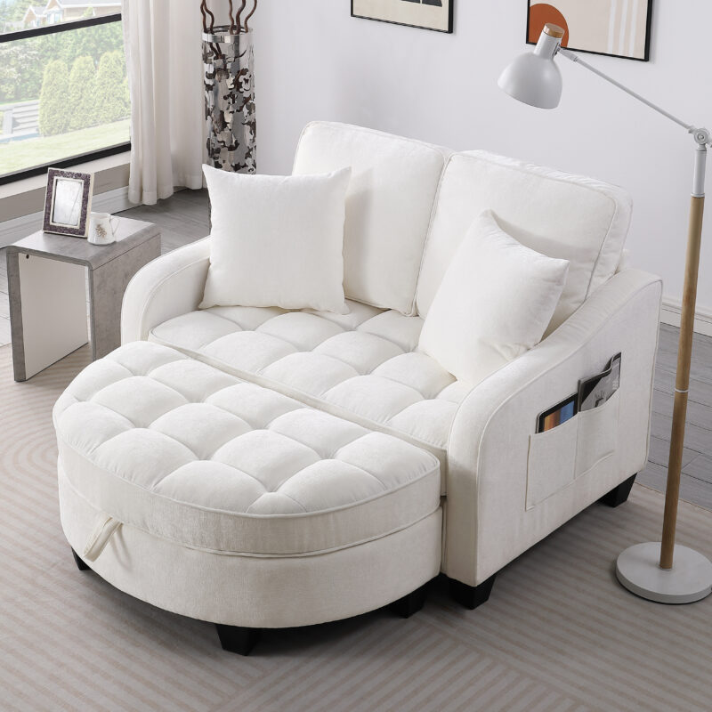 Two-seater sofa, double sofa chaise longue, with irregular armrests and backrests, footrest with storage space, comes with two small throw pillows, suitable for living room and bedroom - Image 6