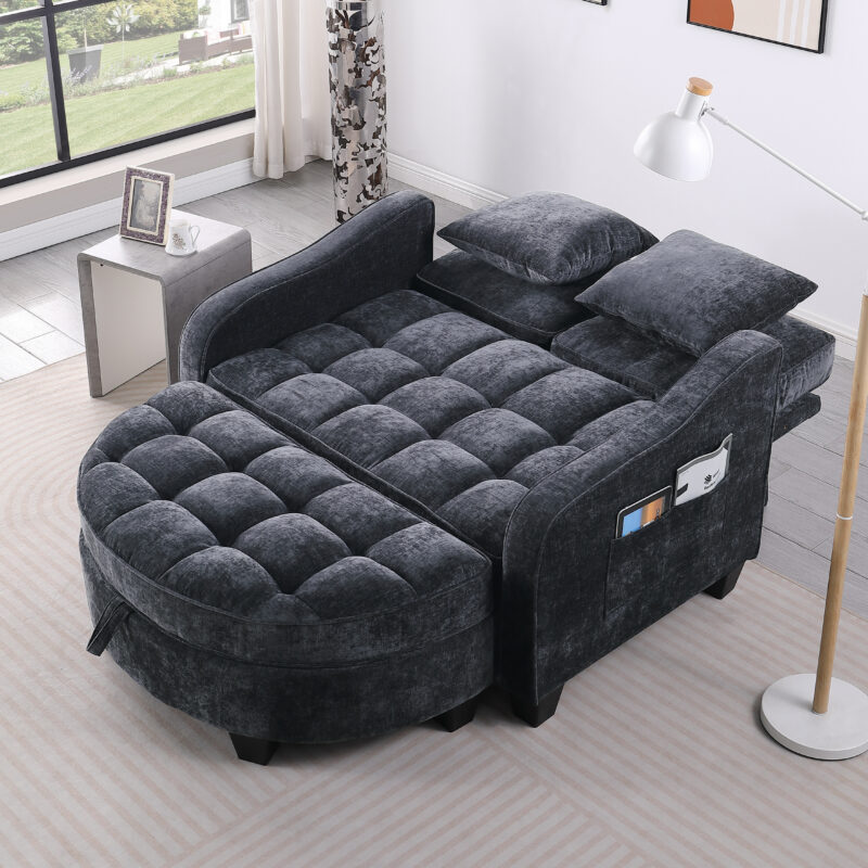 Two-seater sofa, double sofa chaise longue, with irregular armrests and backrests, footrest with storage space, comes with two small throw pillows, suitable for living room and bedroom - Image 10