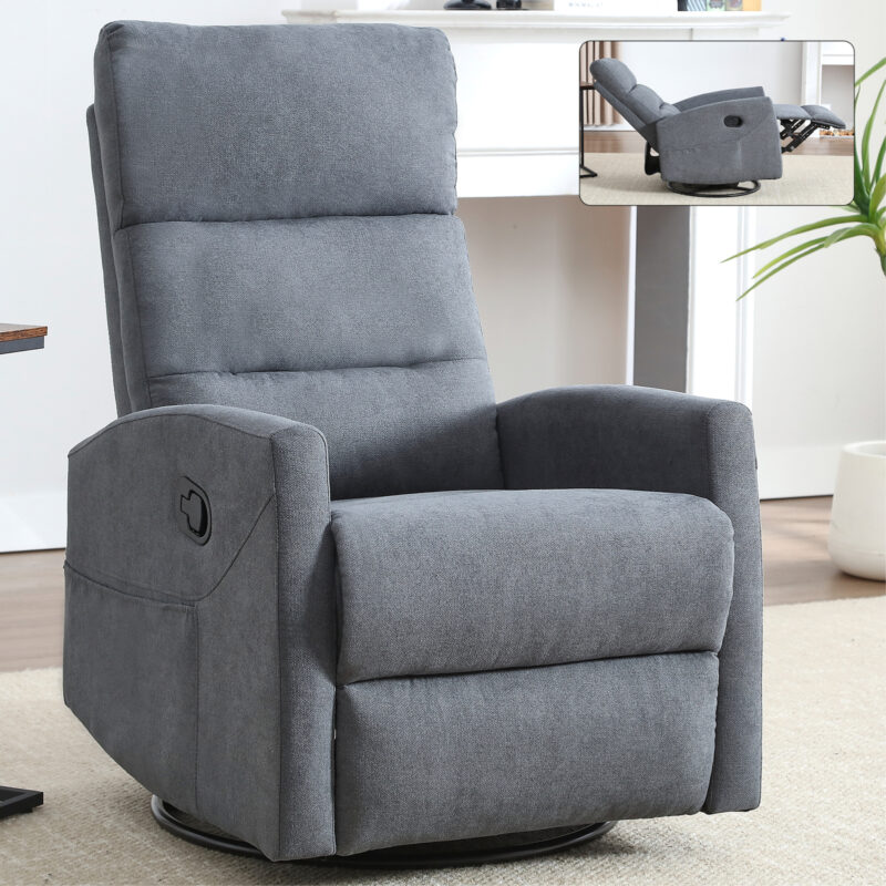 Manual Recliner Chair with Rocker and Swivel in Fabric for Living Room - Image 9