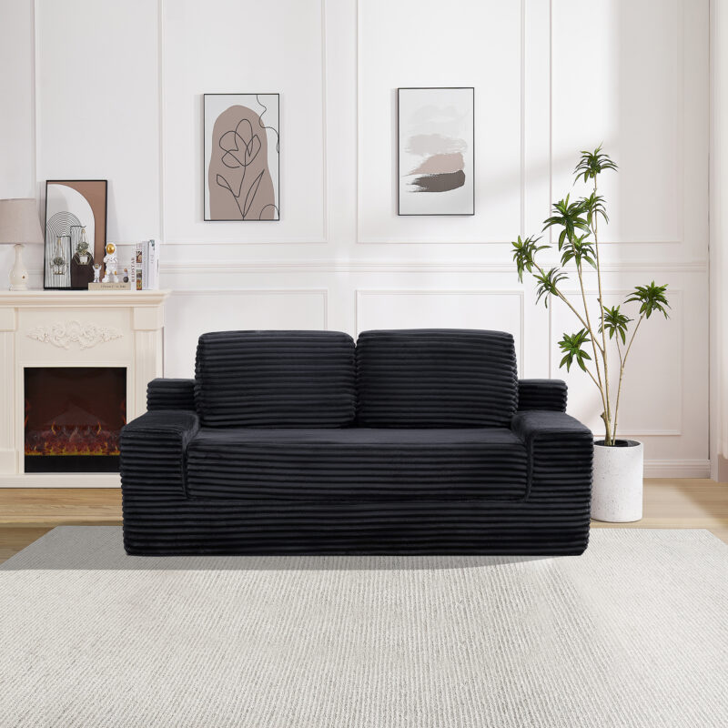 Corduroy Cloud Double Sofa, 2-in-1 Convertible Sofa Bed, Comfortable Boneless Double Sofa, Suitable for Living Room, Apartment, Small Space Grey - Image 16